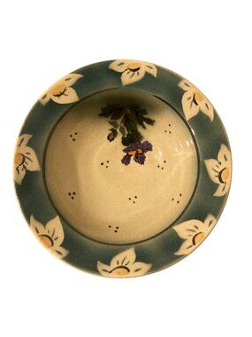 Signed Art Pottery Bowl Green and Purple Florals